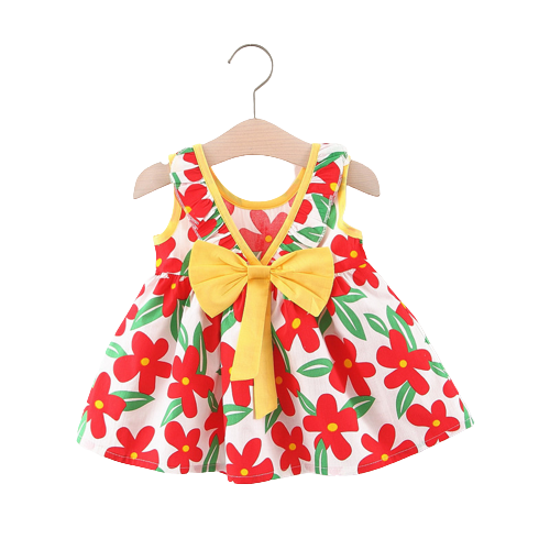 Charming Girls' Dress with Oversized Bow and Floral Accents