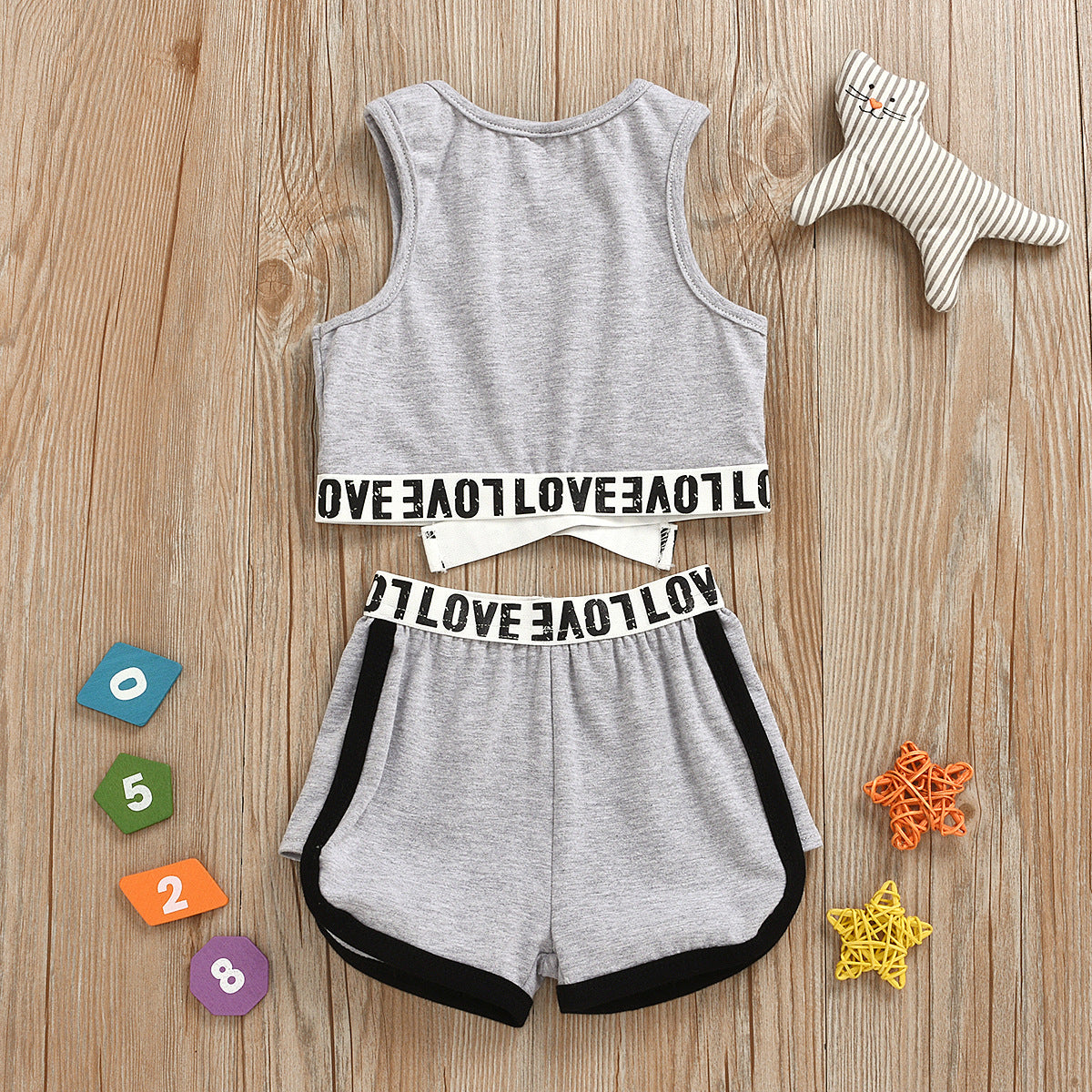 Sleeveless Top Shorts LOVE Letter Set - Babbez