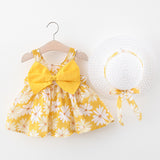 Korean Treasure Printed Baby Girl Sling Dress with Bowknot and Free Ha