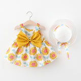 Korean Treasure Printed Baby Girl Sling Dress with Bowknot and Free Ha