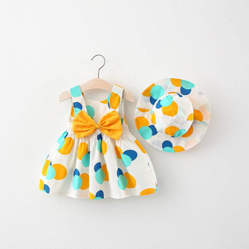 Summer Style Full Circle Printed Bow Skirt with Hat for Girls - Wholes