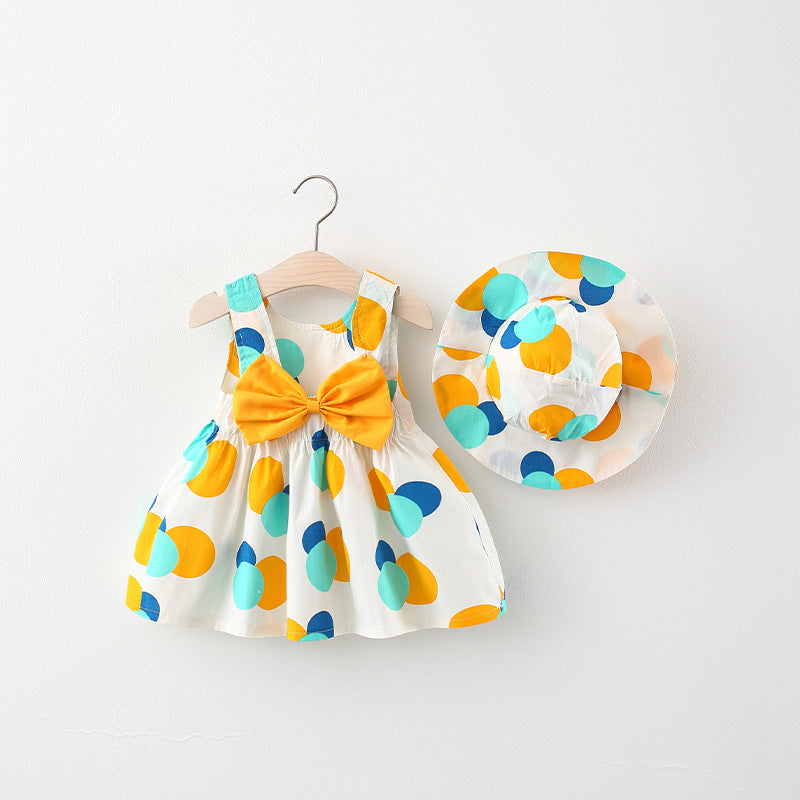 Summer Style Full Circle Printed Bow Skirt with Hat for Girls - Wholesale Children's Skirt