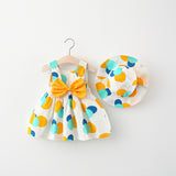 Summer Style Full Circle Printed Bow Skirt with Hat for Girls - Wholes