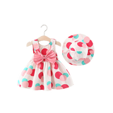 Summer Style Full Circle Printed Bow Skirt with Hat for Girls - Wholes