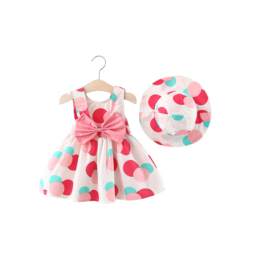 Summer Style Full Circle Printed Bow Skirt with Hat for Girls - Wholesale Children's Skirt