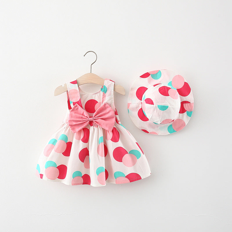 Summer Style Full Circle Printed Bow Skirt with Hat for Girls - Wholesale Children's Skirt