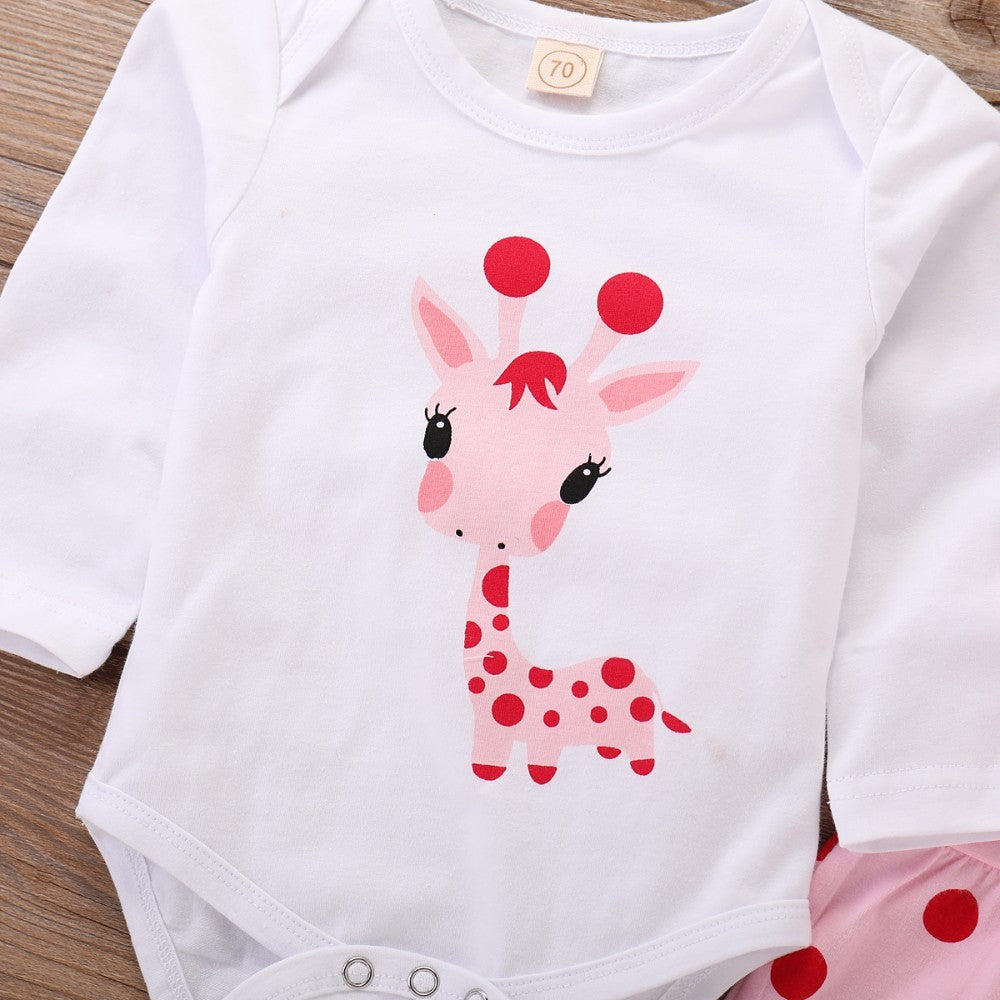 Cute Giraffe Polka Dot Printed Long Sleeve Children's Suit