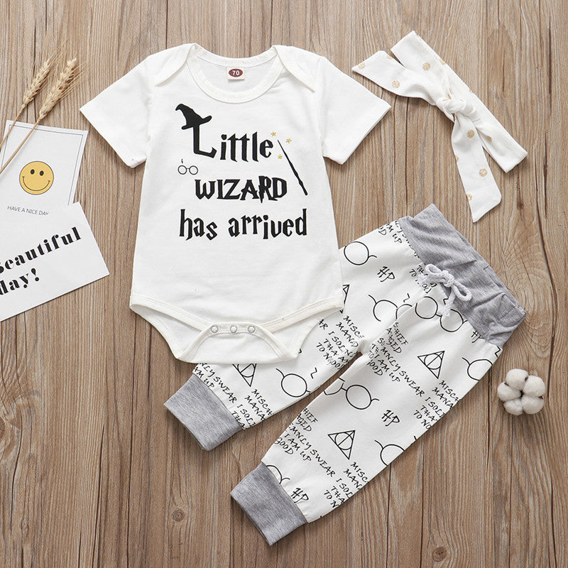Baby Suit Autumn Spring Romper Pants Hat 3 Piece Set
