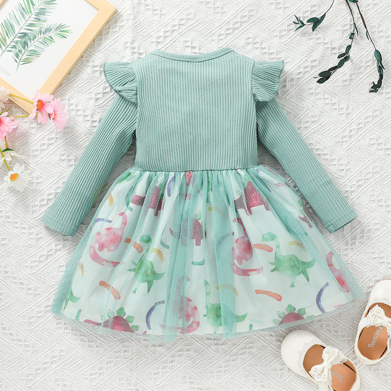 Adorable Spring and Autumn Baby Cute Mesh Skirt with Pit Strip Long Sleeves for Girls