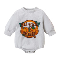 Baby It S Fall Y All Long Sleeve Bubble Romper - Unisex Grey Pumpkin Autumn Bodysuit - Babbez
