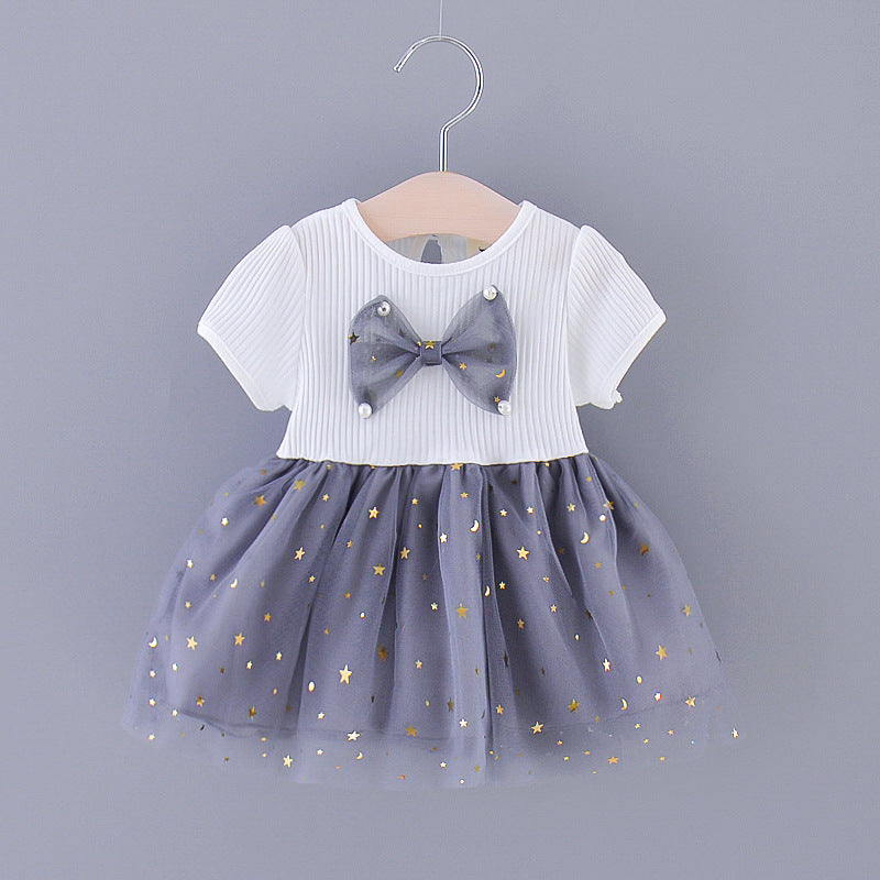 Summer Chic: Girl's Bow Net Dress for an Adorable Look