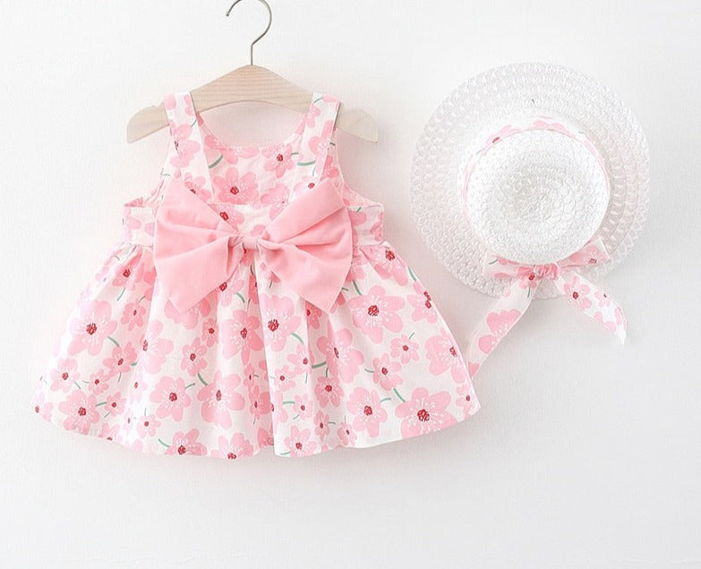 2pcs Bow Baby Girls Flower Fashion Sling Dresses - Babbez