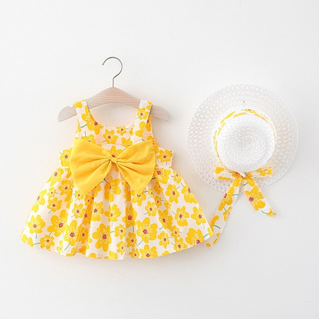 2pcs Bow Baby Girls Flower Fashion Sling Dresses - BabbeZz