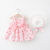 2pcs Bow Baby Girls Flower Fashion Sling Dresses - Babbez