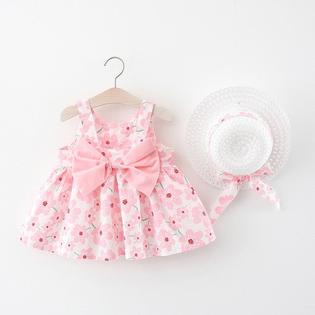 2pcs Bow Baby Girls Flower Fashion Sling Dresses - BabbeZz