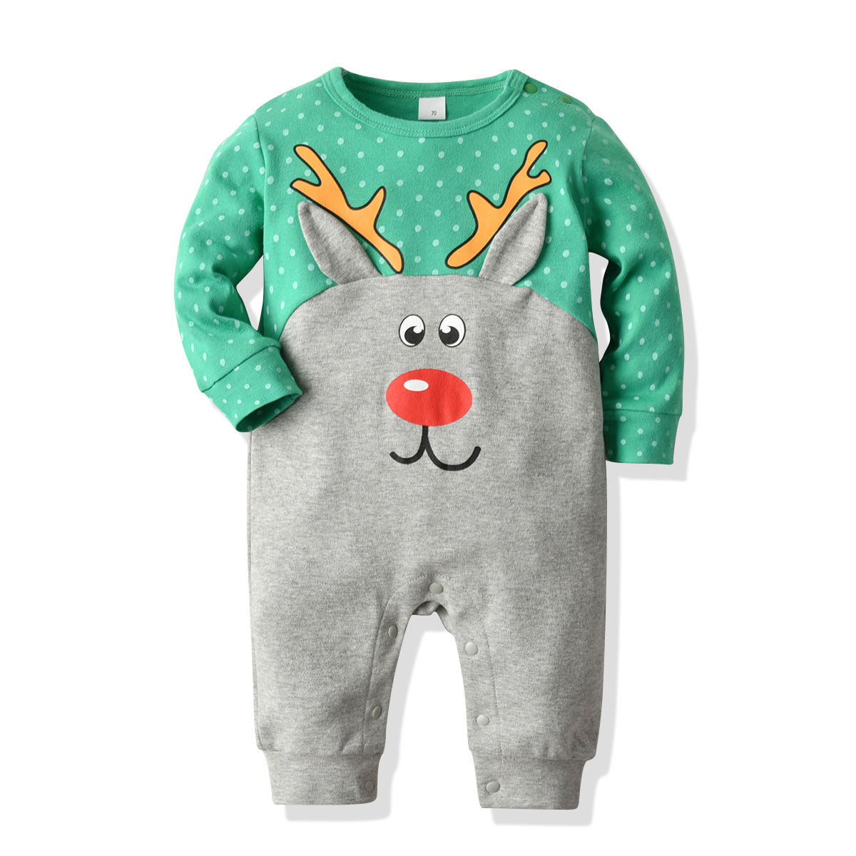 Get Your Little One in the Holiday Spirit with Our Christmas Shape Long Sleeve Baby Jumpsuit