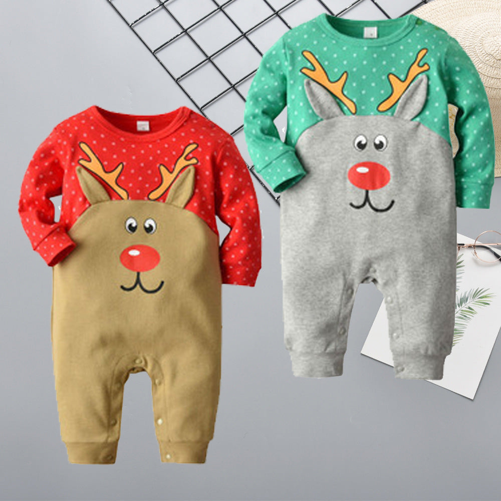 Get Your Little One in the Holiday Spirit with Our Christmas Shape Long Sleeve Baby Jumpsuit