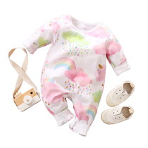 Baby Girl Long Sleeve Rainbow and Cloud Print Jumpsuit - Babbez