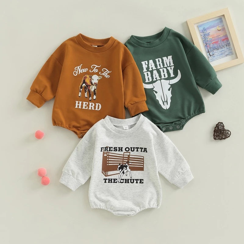 0-18m Autumn Boy Sweatshirt Jumpsuit Long Sleeve Farm Baby's Printed Jumpsuit