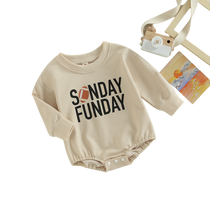 Baby Long Sleeve Sunday Funday Football Bubble Romper - Babbez