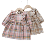 Trendy Plaid Ruffled Long Sleeved Girls Autumn Dress