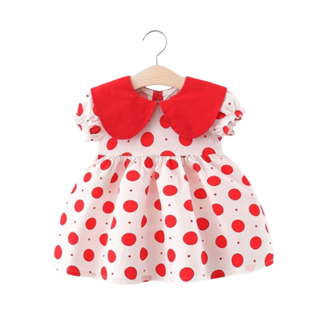 Baby Girl Dress Polka Dot Loose Lapel - Babbez