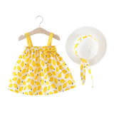 Stylish and Cute Girls' Summer Dress with Korean Print and Straw Hat -