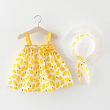 Stylish and Cute Girls' Summer Dress with Korean Print and Straw Hat -
