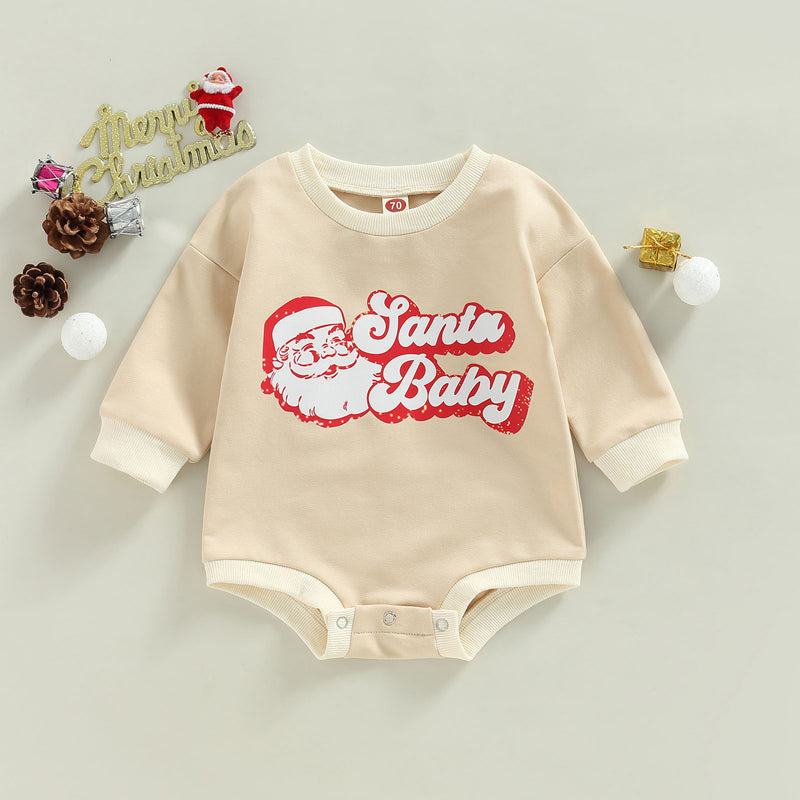 Santa Claus Head Print Long Sleeve Romper - Babbez