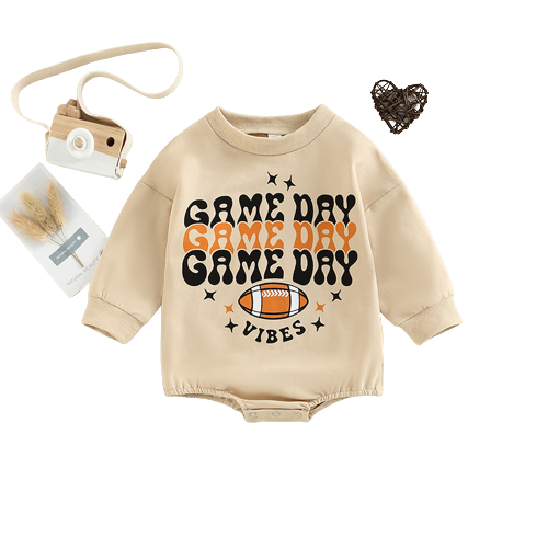 Get Your Child Ready for Action with Our Kids Rugby Letters Print Long Sleeve Pullover Romper