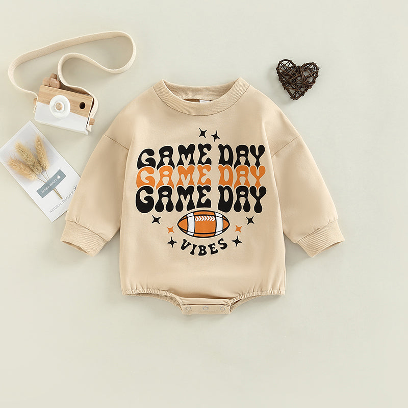 Get Your Child Ready for Action with Our Kids Rugby Letters Print Long Sleeve Pullover Romper