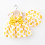 Charming Girls' Polka Dot Sleeveless Dress with Free Matching Hat - Pe
