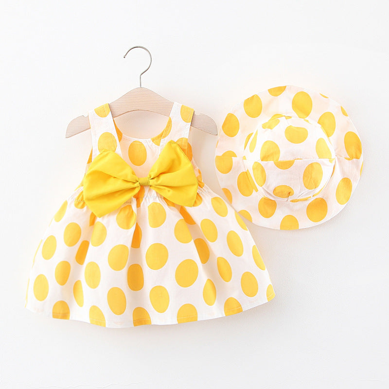 Charming Girls' Polka Dot Sleeveless Dress with Free Matching Hat - Pe
