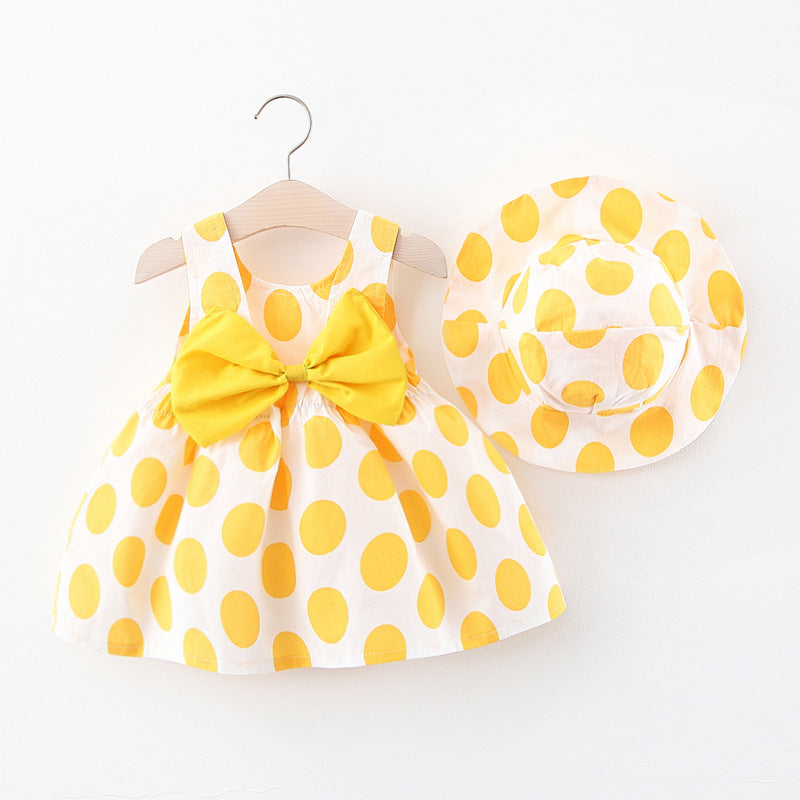 Charming Girls' Polka Dot Sleeveless Dress with Free Matching Hat - Perfect for Any Occasion