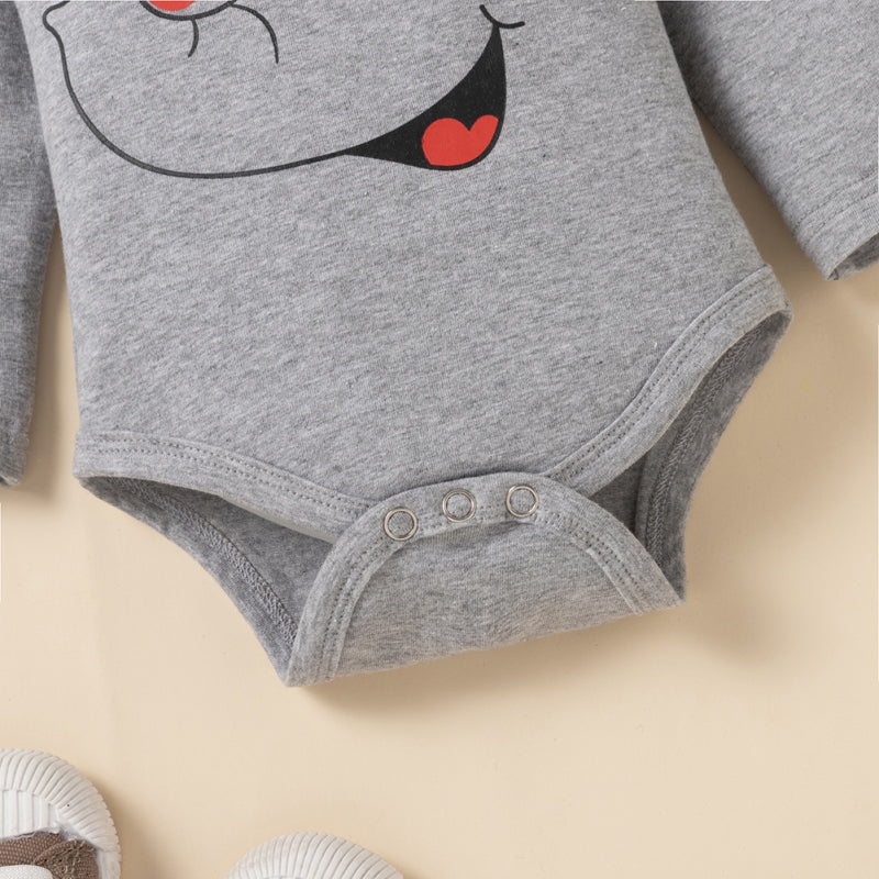 Cute Cartoon Animal Elephant Print Long Sleeve and Trouser Set for Baby
