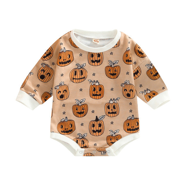 Baby Halloween Pumpkin Print Romper - BabbeZz