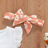Infant And Toddler Suits Baby Girl Dark Button White Top Printed Shorts Suit Thre-piece Set - Babbez