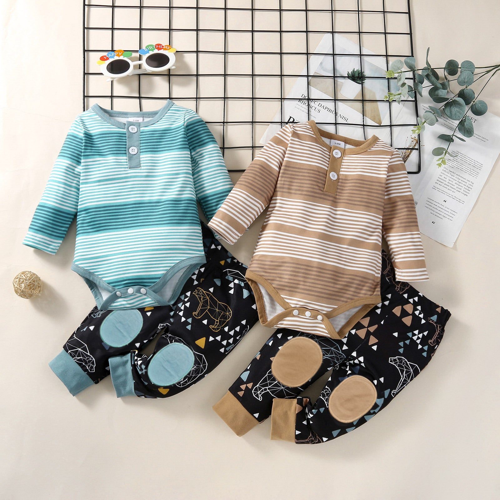 Stylish Long-sleeve Striped Jumper Two-piece Suit for Babies