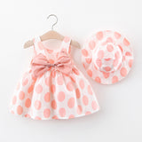 Charming Girls' Polka Dot Sleeveless Dress with Free Matching Hat - Pe