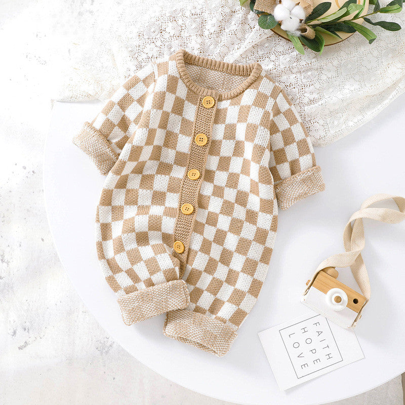 Introducing Our Stylish Ins New Chessboard Baby One-piece Garment with Thousand Bird Pattern Knitting