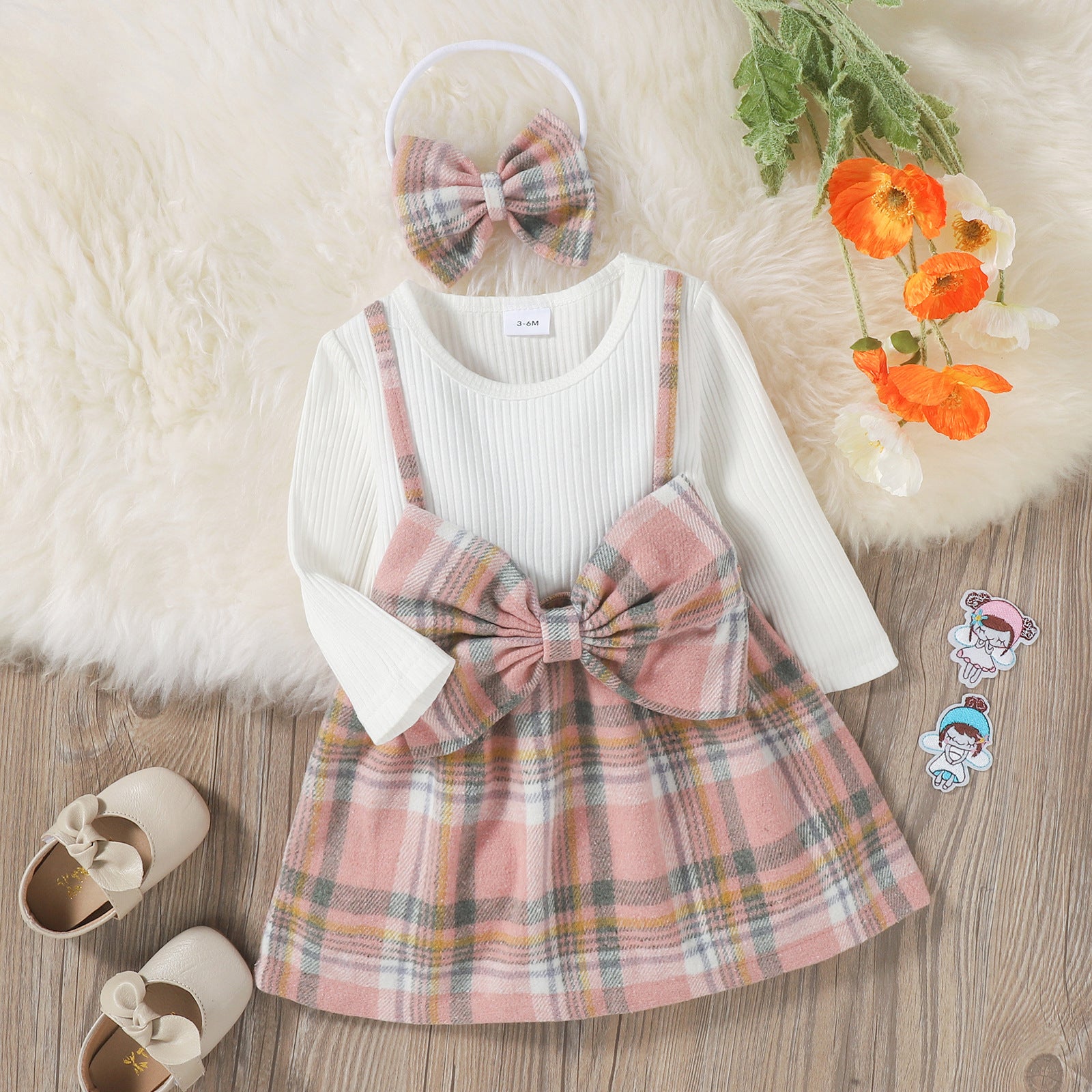 Stylish Plaid Bow Two-Piece Suit for Girls