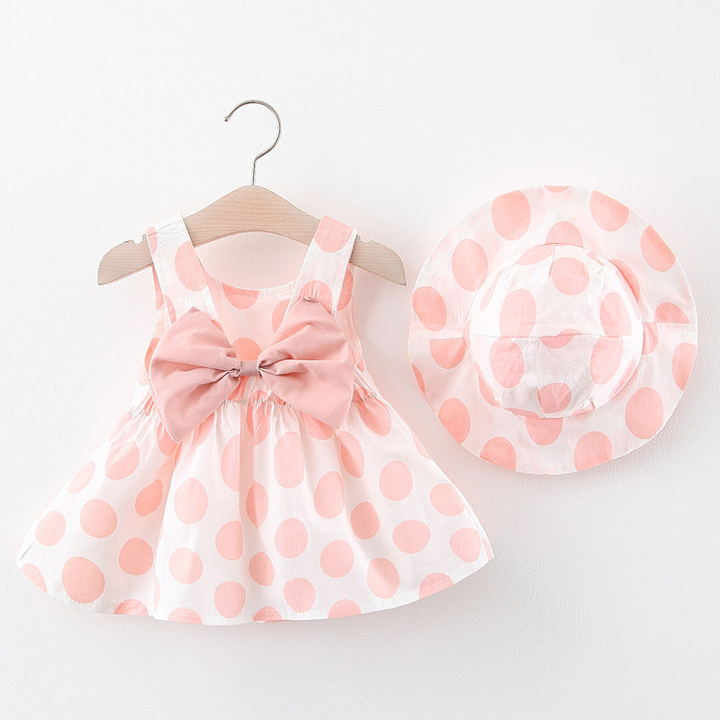 Adorable Baby Girl Big Strawberry Floral Print Dress with Matching Hat
