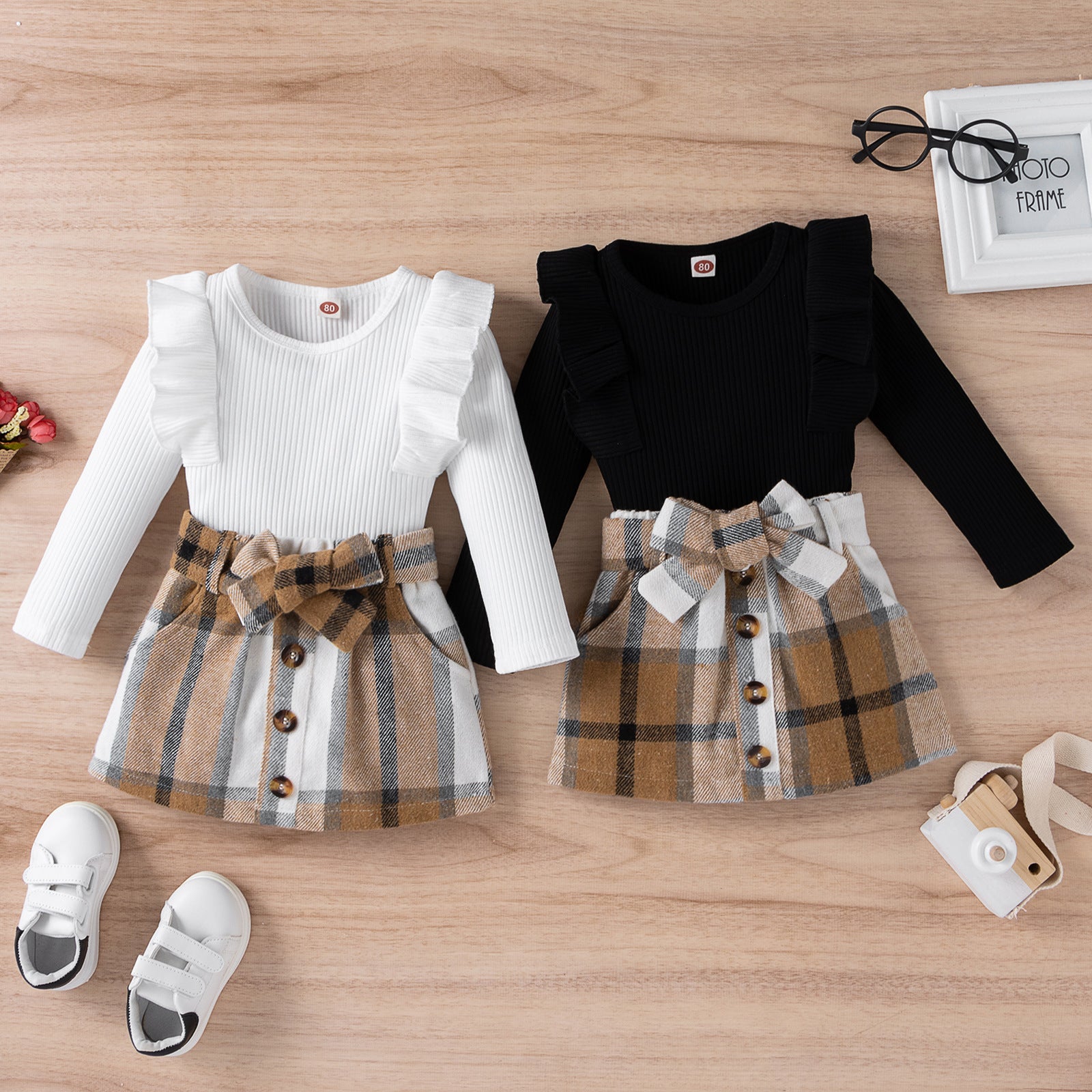 Ear Pit Strip Long-sleeved Plaid Skirt Suit - Babbez