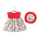 Adorable Girls' Summer Floral Dress with Flying Sleeves and Matching H