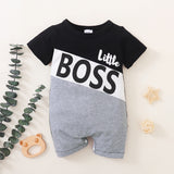 Adorable Boy's New Patchwork Boxer Romper for Playtime and Beyond