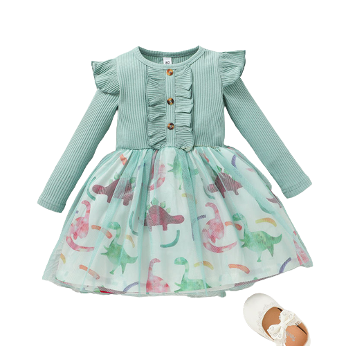 Adorable Spring and Autumn Baby Cute Mesh Skirt with Pit Strip Long Sleeves for Girls