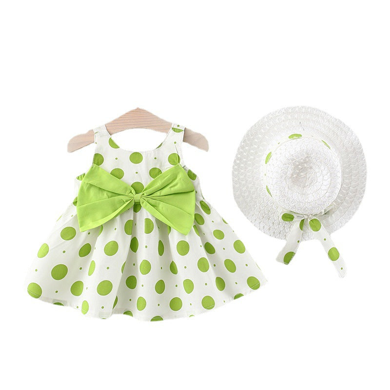 Korean Style Infant Tank Top Skirt with Polka Dot Bow - A Perfect Addition to Your Little One's Wardrobe