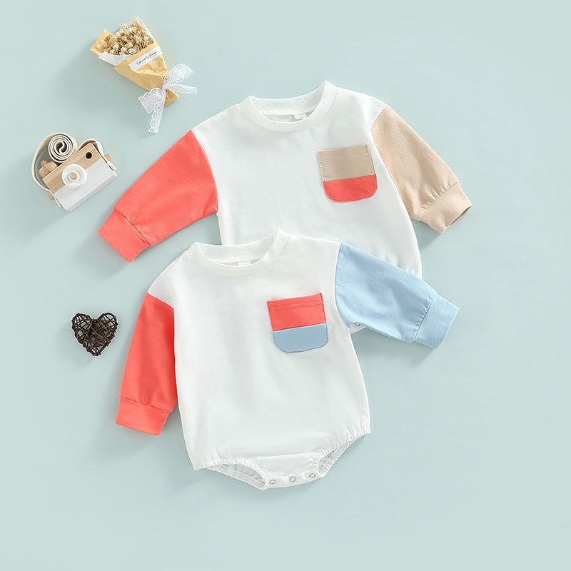 Keep Your Little One Stylish and Comfortable with Our Contrast Long Sleeve One-piece Romper
