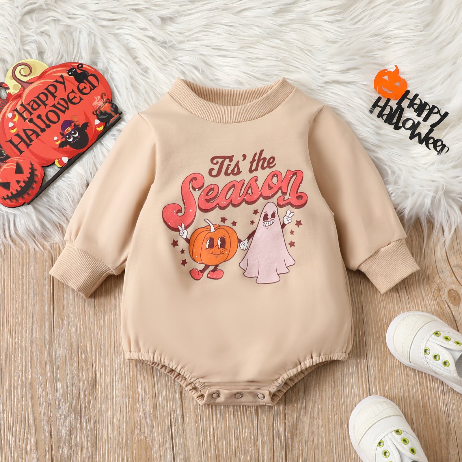 Halloween Pumpkin Alphabet Cartoon Romper Long Sleeve - Babbez