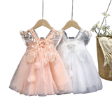 Fluttery Fun: Girls' Summer Mesh Butterfly Wings Puff Dress